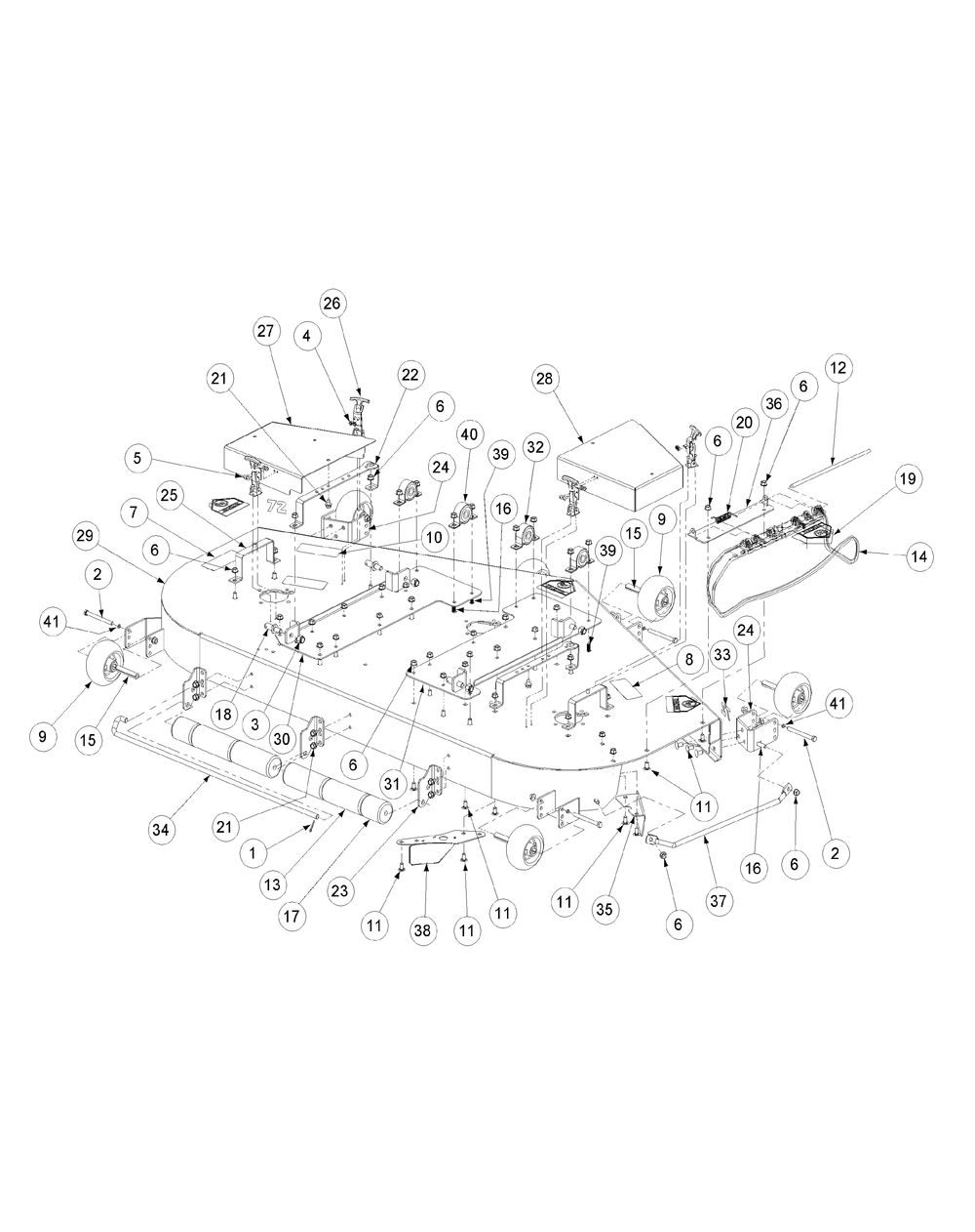 Fabricated Cutter Deck Diagram and Parts List for M72-GN33 53CB5FJZ750-33HP-OHV Cub Cadet Lawn Tractor
